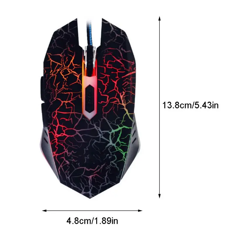 Проводная игровая мышь с трещинами эргономичная USB светящаяся 2400 DPI для ноутбуков
