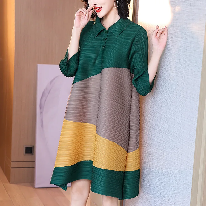 

High End Pleated Mother's Dress Spring 2021 New Women's Loose Plus Size A-line Dress