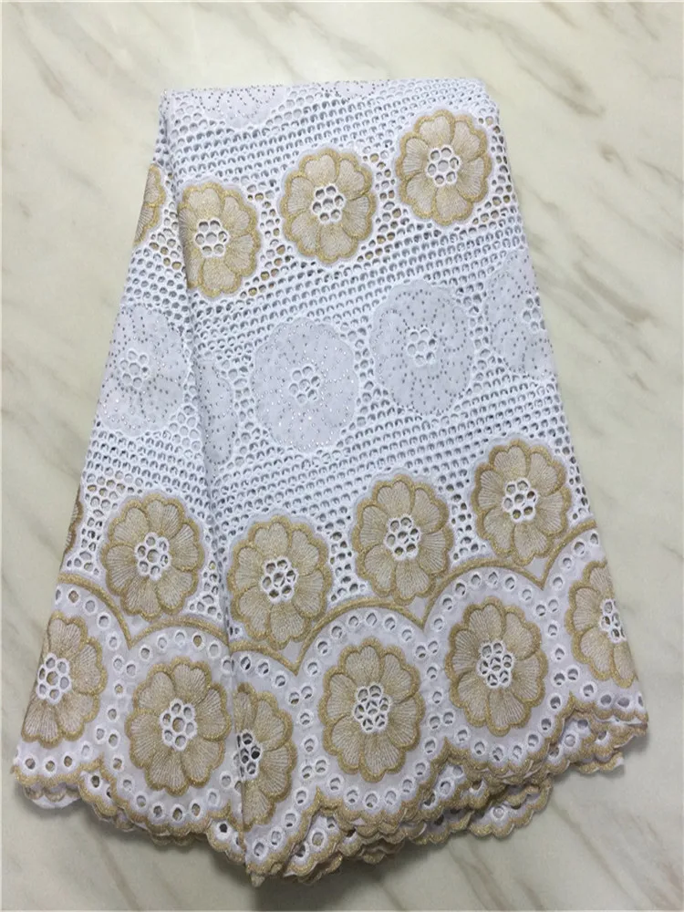 

NEW African Net Lace Fabrics High Quality white French Swiss Voile 100% Cotton Lace Fabrics 5 yards For Wedding Dress FP1121