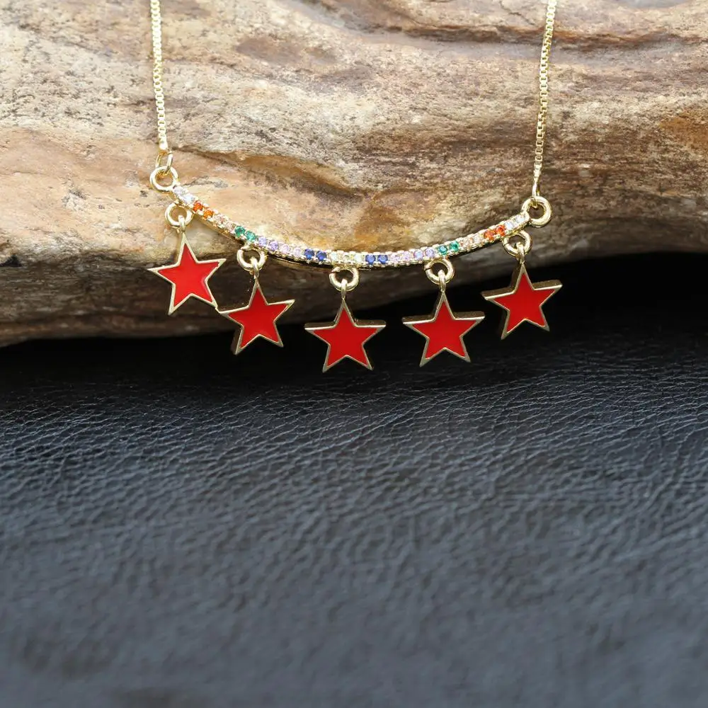 Новые Позолоченные микро радужные CZ/Эмаль Звезда кисточка цепочка подвеска