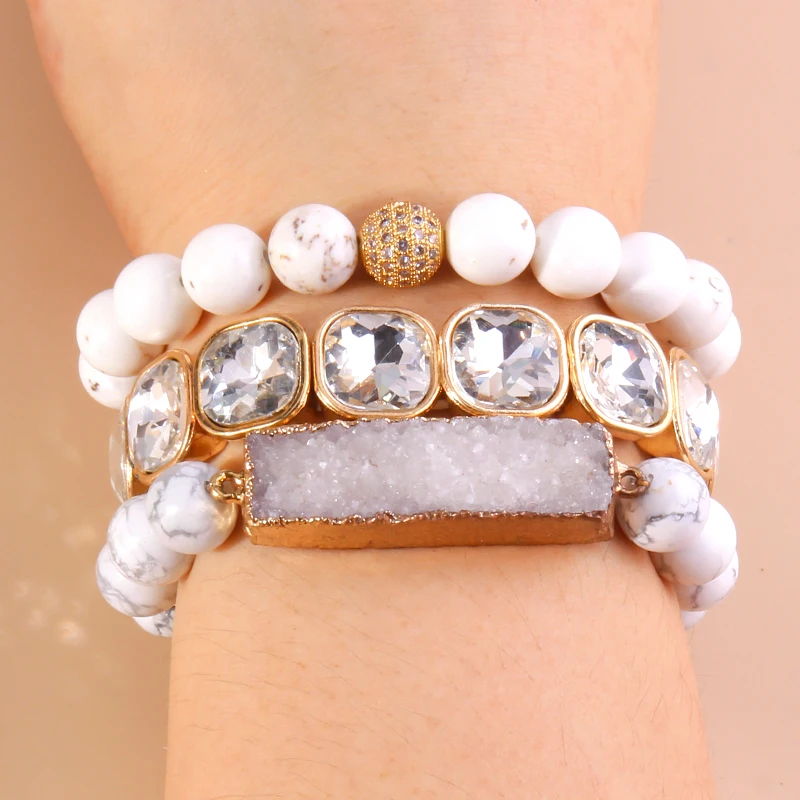 

RH Fashion Beaded Bracelet Multi 3pc Stack Long Druzy Bracelet Sets For Women Gift DropShip