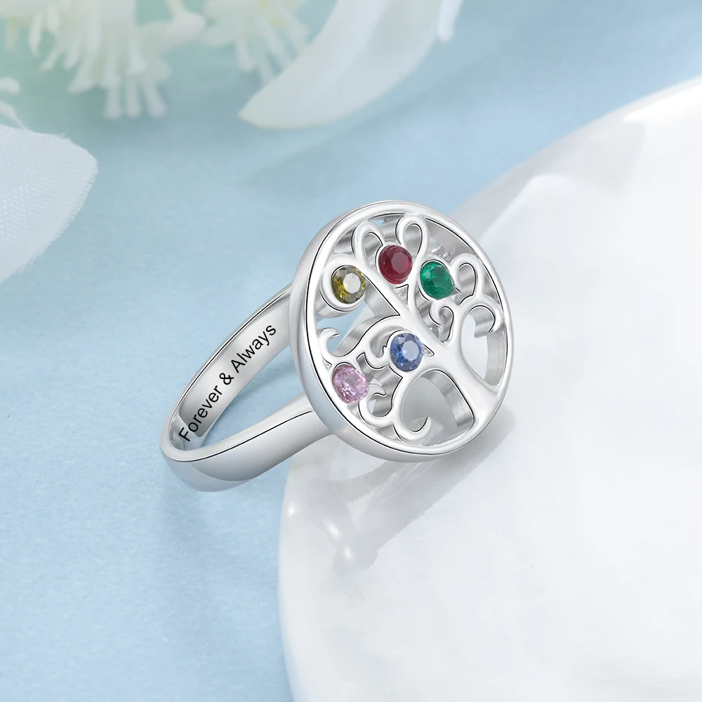 JewelOra персонализированные кольца Дерево жизни с 5 камнями рождения