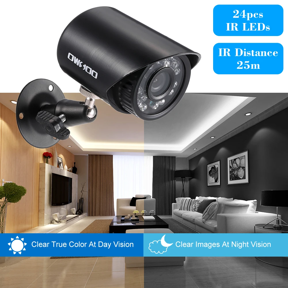 Водонепроницаемая AHD камера видеонаблюдения OWSOO 4*720P 1500TVL + кабель 4*60 футов