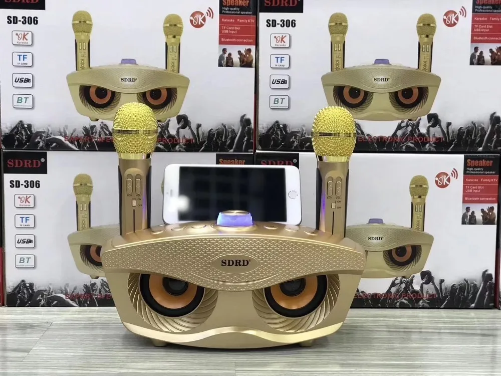 SDRD беспроводной караоке динамик Sd двойной беспроводной микрофон Bluetooth динамик мобильный беспроводной стерео 20 Вт домашний динамик KTV MIC набор - Цвет: gold