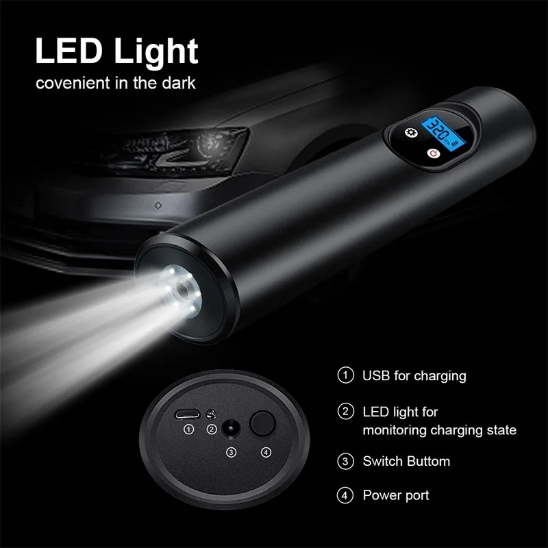 値段 150PSI車のタイヤインフレータled照明タイヤインフレータブルポンプ車用ホイール自転車タイヤ電気