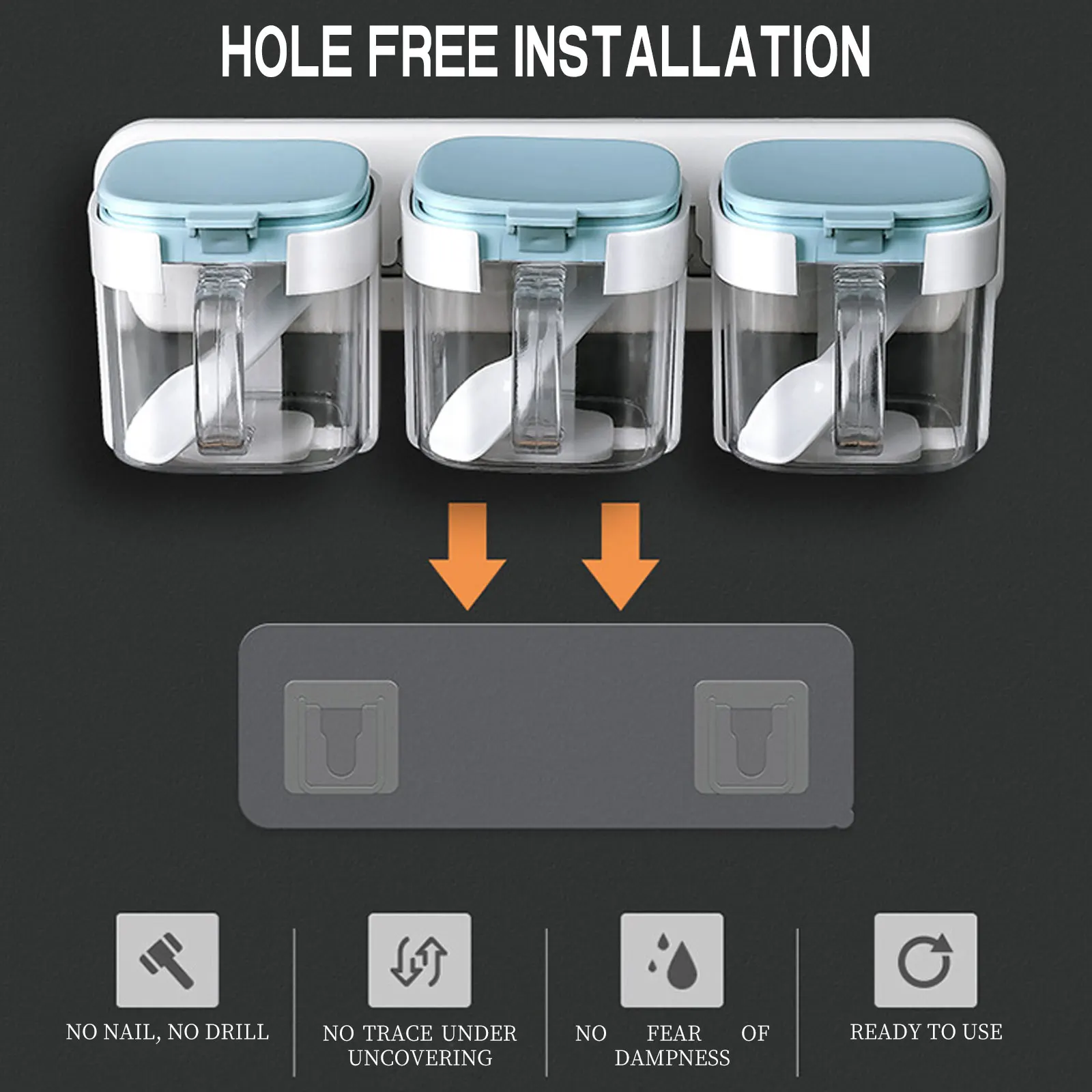 

3Pcs Wall-Mounted Seasoning Box Transparent Spice Jar Set for Sugar MSG Salt Pepper Kitchen Storage Container Accessories Tools