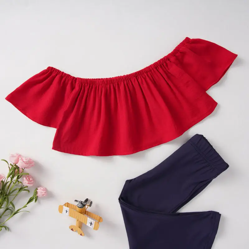 Комплект одежды для маленьких девочек: укороченный топ с открытыми плечами и
