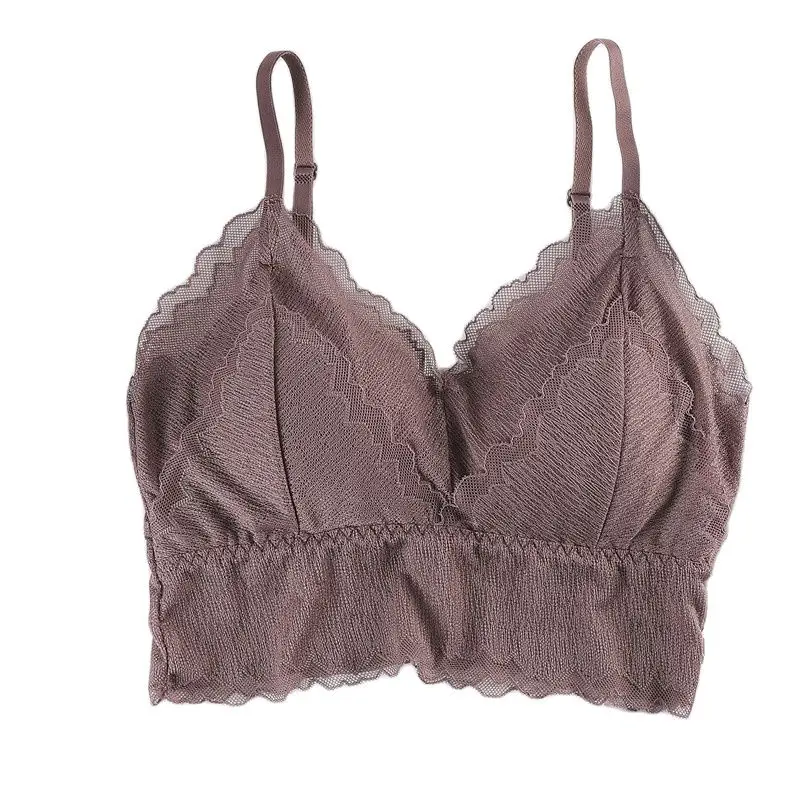 Женский кружевной бюстгальтер с оборками летний пикантный укороченный топ без