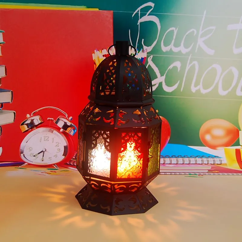

Black iron art, hollow out, Moroccan Style hanging wind lamp, Candlestick, nostalgic retro lantern