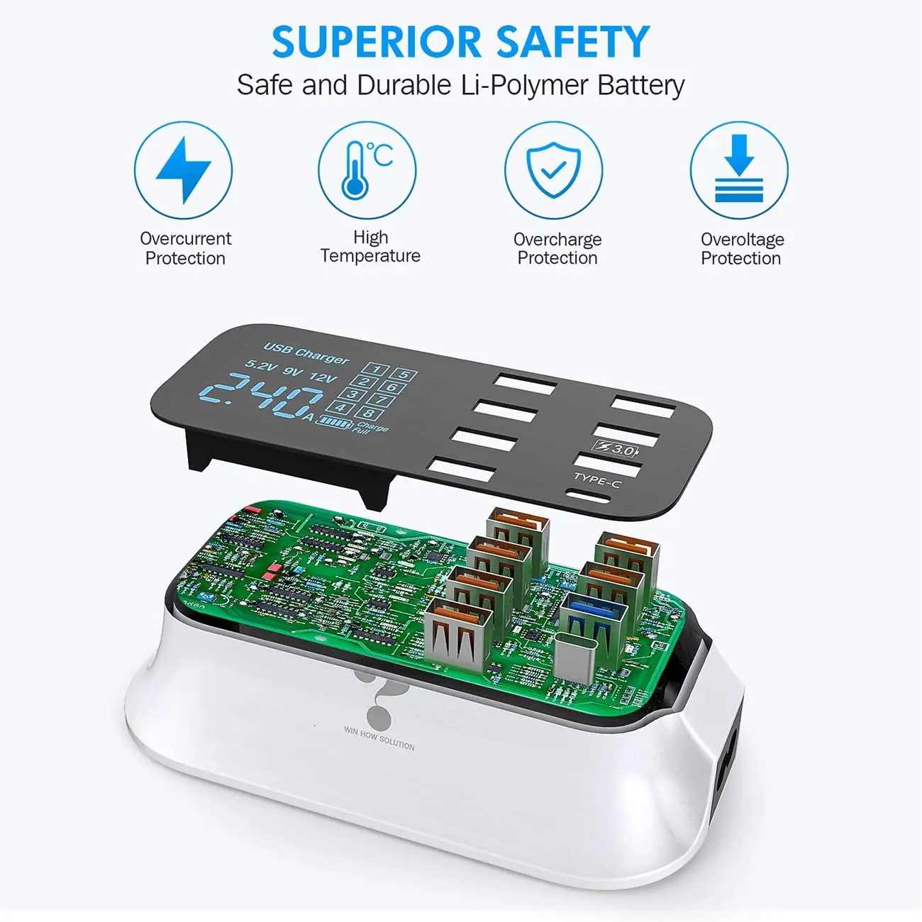 

8 Ports USB Charger use on car 2.4A Fast Charging Phone Charger 40W Quick Charger LED Display Digital Car Dock Station