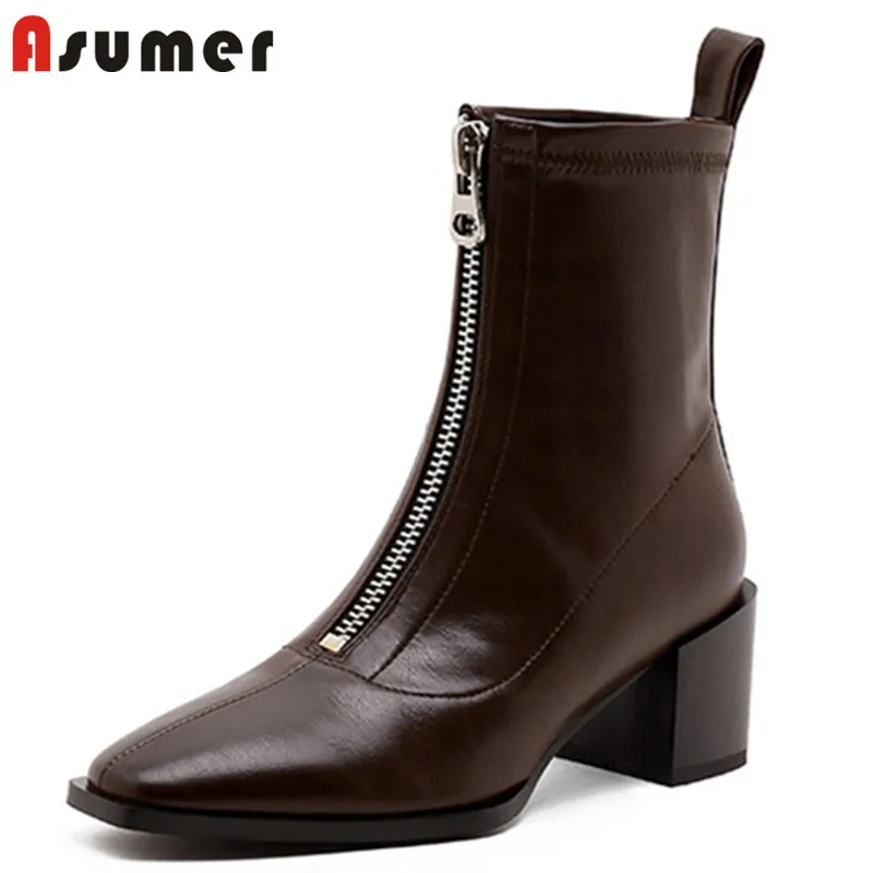 

Женские ботинки на толстой подошве ASUMER, из натуральной кожи и замши, теплые зимние ботинки до щиколотки, 2022