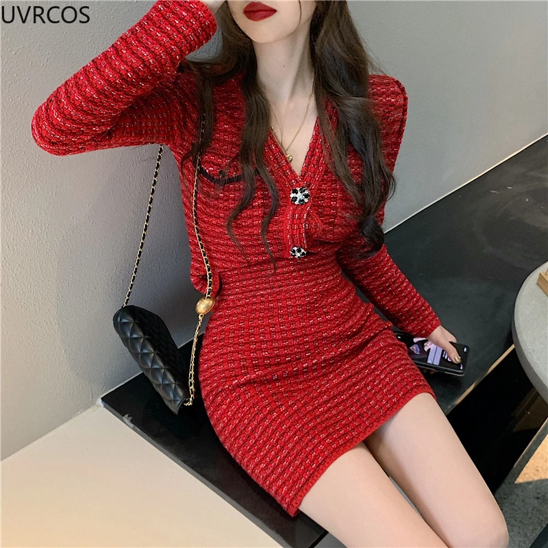 

Женский трикотажный комплект из юбки и топа, красный кардиган и мини-юбка