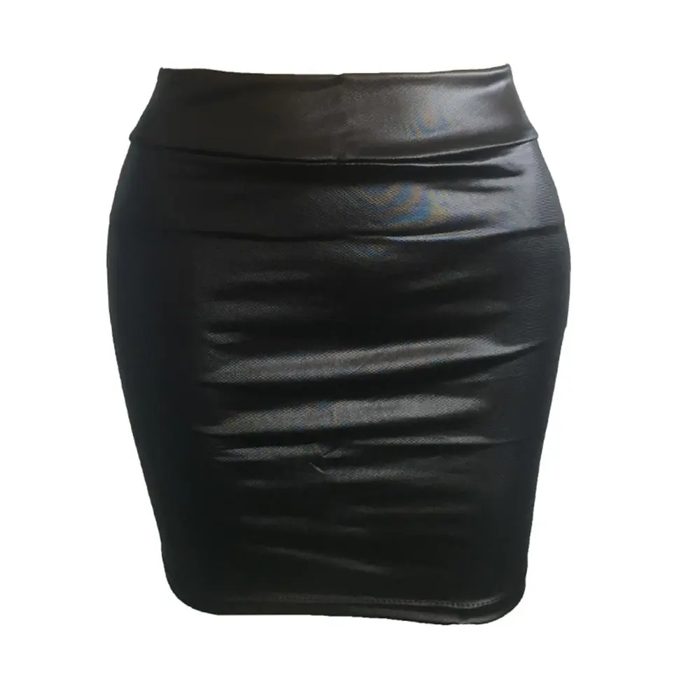 Женская облегающая юбка карандаш черная однотонная мини из искусственной кожи с
