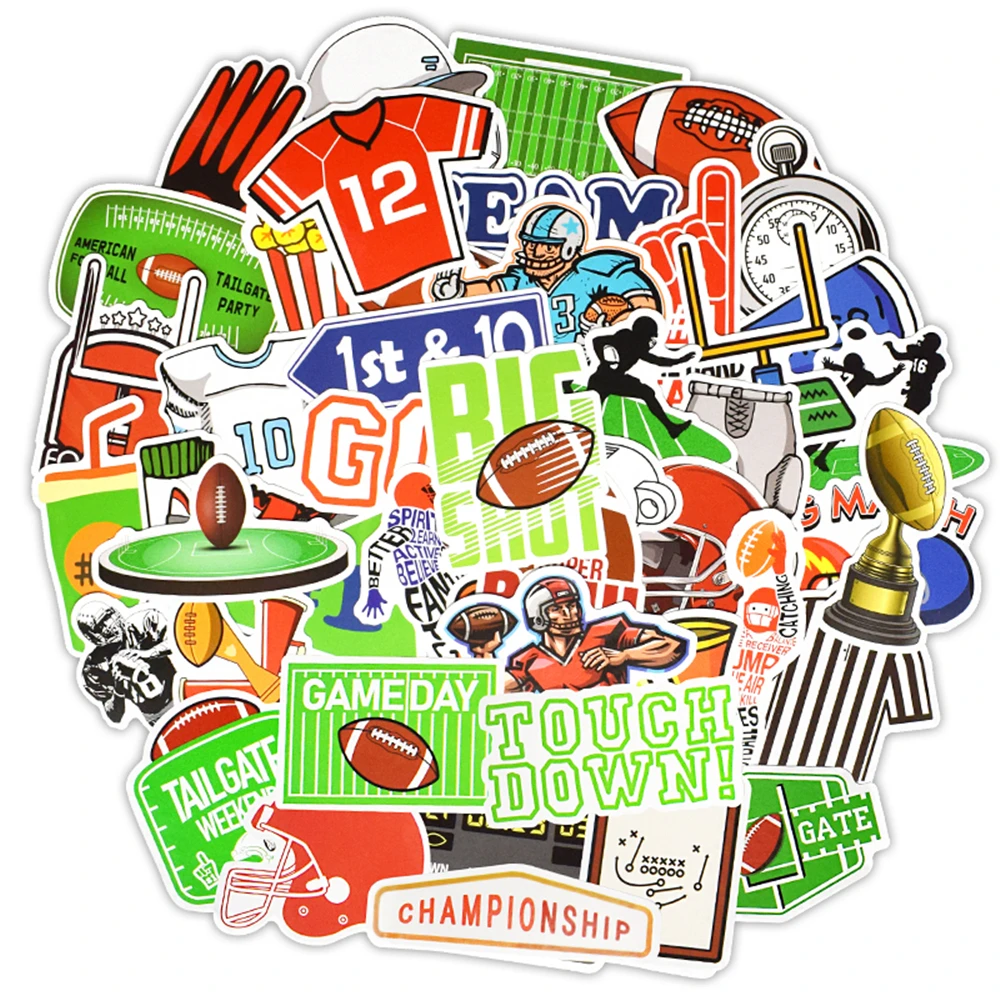 

50 PCS Rugby Sports Sticker GAME DAY Football Theme American Football Vinyl Waterproof Stickers for Laptop Skins Suitcase Car