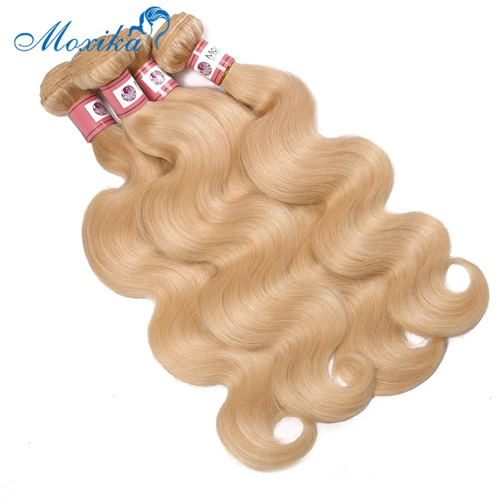 Moxika 613 блонд перуанские объемные волнистые волосы remy 4 пряди человеческие волосы блонд плетение 8-26