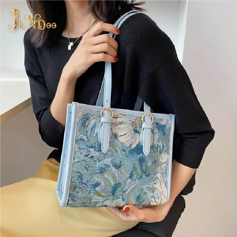 

Retro Flowers Pattern PU Leather Armpit Baguette Crossbody Bag with Short Beading for Women 2021 Shoulder Handbags and Purses