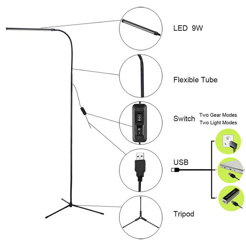 Напольная светодиодная лампа с регулируемой яркостью портативный