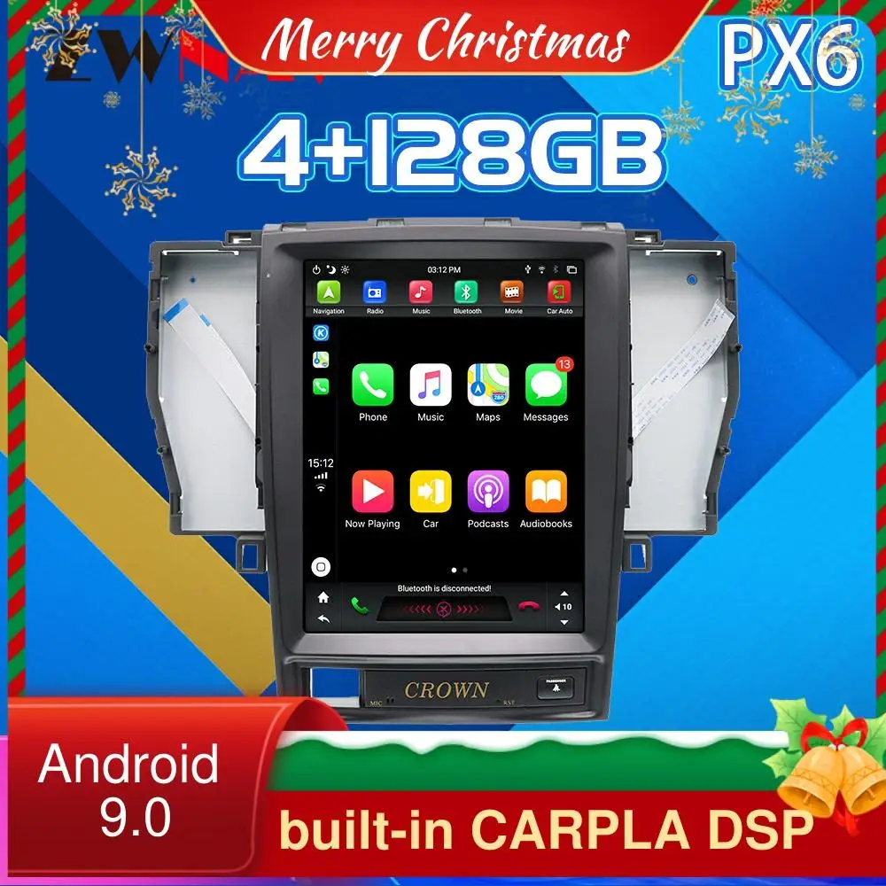 

Автомобильный мультимедийный проигрыватель, 4G 128G для TOYOTA CROWN 12th Tesla Style Android 9 PX6, GPS-навигация, автомобильное радио DSP CARPLAY 2005-2008