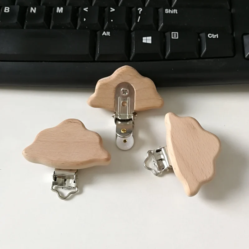 Clip de madera para chupete, accesorios para cadena de chupete de beb&eacute;, no contiene composici&oacute;n qu&iacute;mica, forma de nubes, regalo DIY, 5 uds.-2
