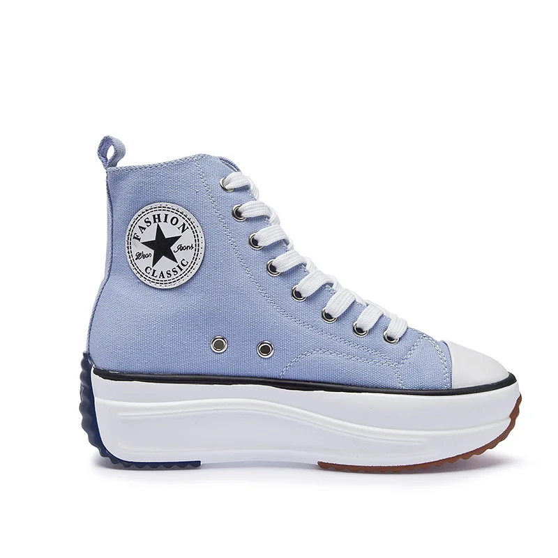 sky blue Женские кроссовки из парусины; женские высокие кроссовки; Женская Осенняя обувь; дышащие кроссовки для девочек; цвет белый, черный; QW-62 - Цвет: sky blue