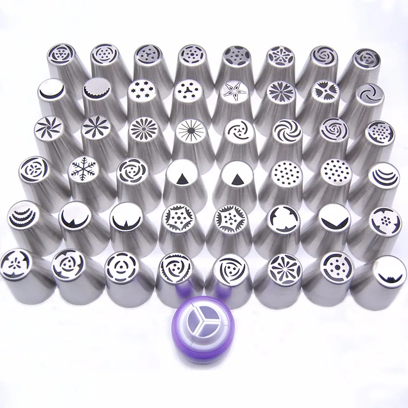 

48PCS Nozzles 1 Coupler Russian Tips Tulip Stainless Steel Icing Piping Pastry Decorating Tips Cake Cupcake tools