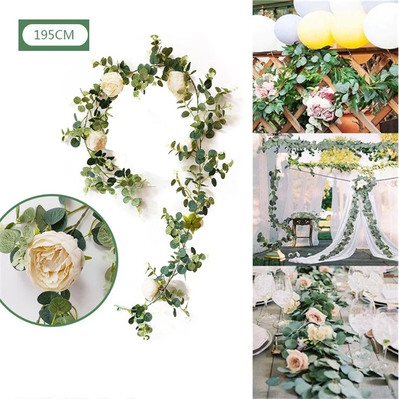 Искусственный цветок эвкалипта лоза с розой и пионами зелень для вечерние ринки