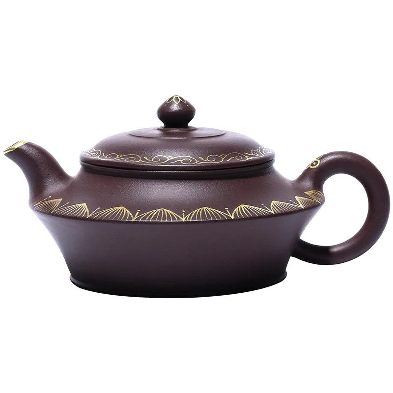 

Yixing famous purple clay teapot hand painted gold teapot virtual flat bubble Teapot Tea Set goods