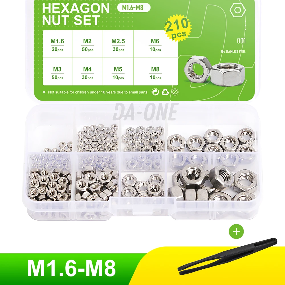 

Hexagon Stainless Fasteners Bolt Nut Set M1.6 M2 M2.5 M3 M4 M5 M6 M8 M10 M12 Threaded Retainer Set of Hex Nuts with Free Gift