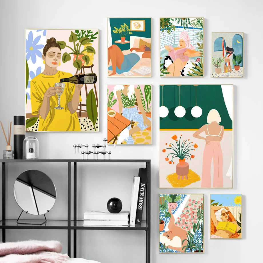 

Moroccan Girl Reading Plant Fashion Wall Art Canvas Painting Nordic Posters And Prints Decor Pictures For Living Bathroom Room