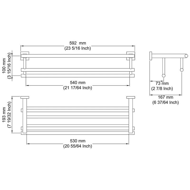 

Bathroom Bath Towel Rack with Double Towel Bar 23.3-Inch Wall Mount Shelf Rustproof Stainless Steel Brushed Finish