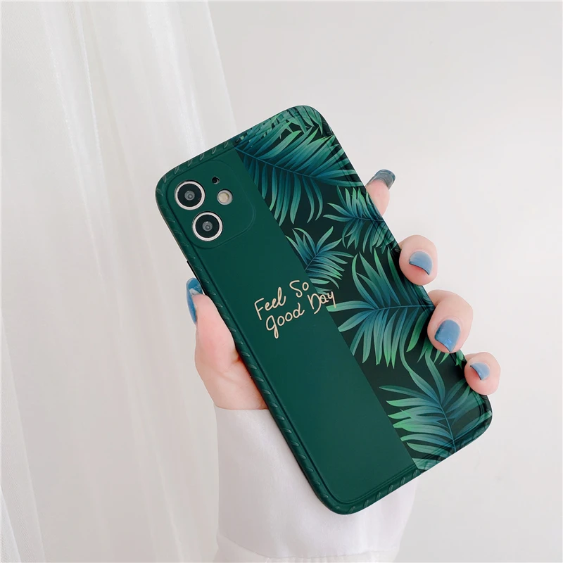 

Cute INS Banana Green Leaves Frame Soft Phone Case for iPhone 11 Pro Max 7 8 Plus X XR XS Max SE 2 2020 Back Cover Fashion Cases