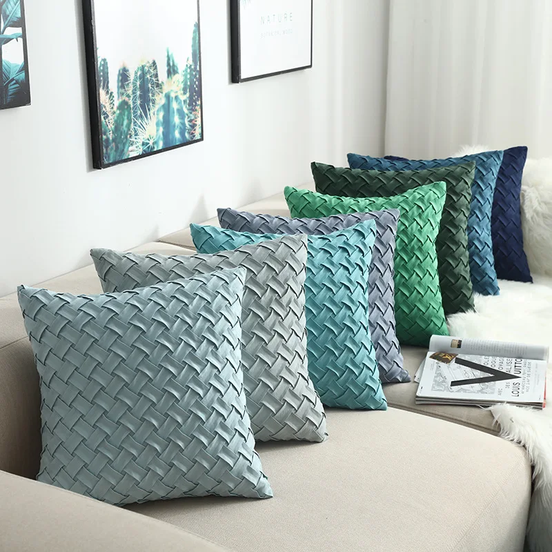 Вязаная подушка ручной работы наволочка мягкая искусственная замша для дивана