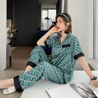 spring and summer new ice silk pajamas womens short sleeve trousers two piece set home clothing pajama shorts