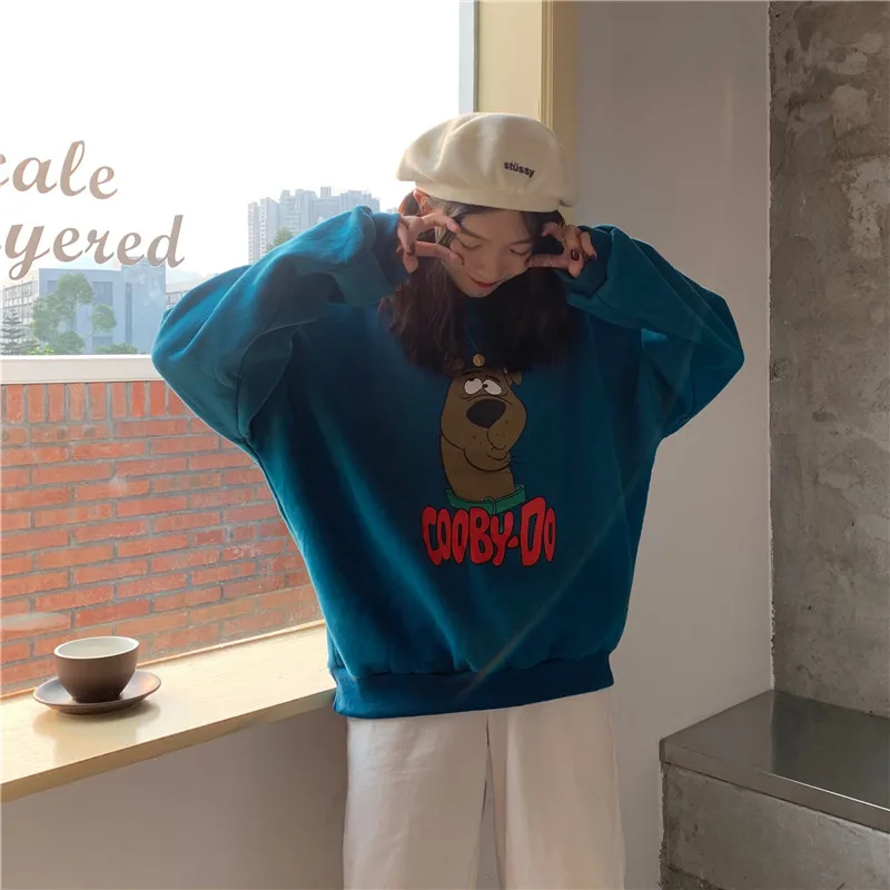 

Loose and versatile ladies fashion sports sleeveless hoodie cartoon print kawaii plus student's round neck sweater and hoodie
