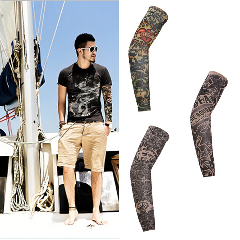 

38cm Novel Cool Tattoo Print Cycling Bike Bicycle Armwarmers Arm Warmers Cuff Sleeve Cover Anti UV Protection Oversleeve 1PC