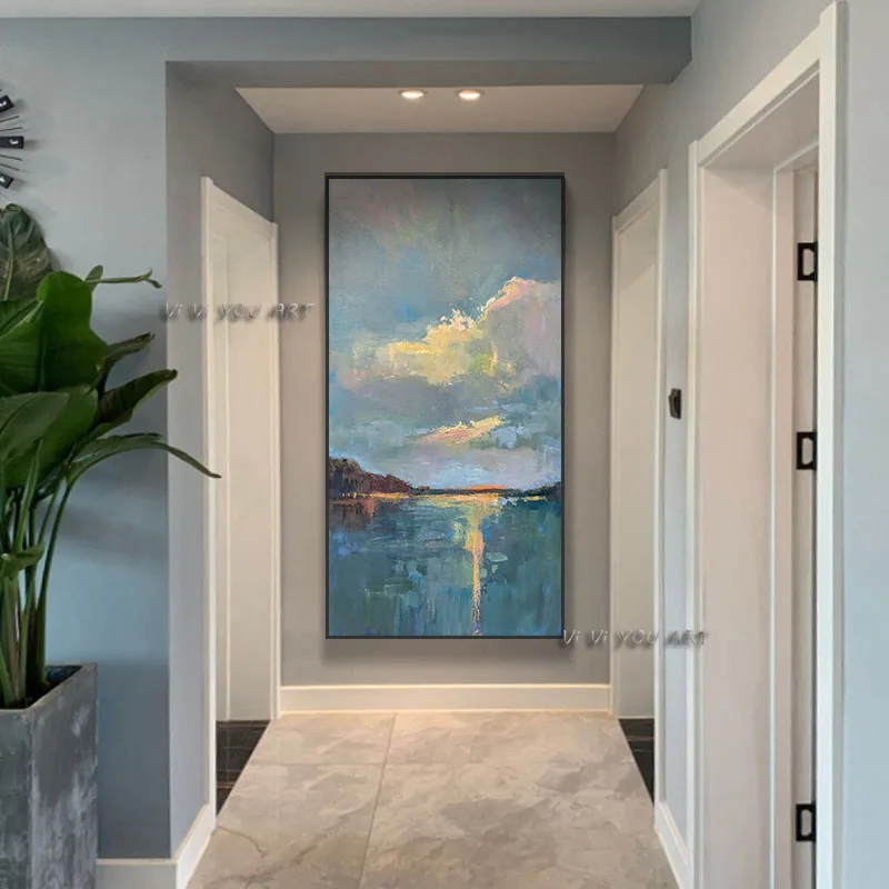 

100% ручной работы абстрактная живопись маслом Морской минималистский настенная живопись на холсте Современные Потолочные светильники Гостиная Спальня