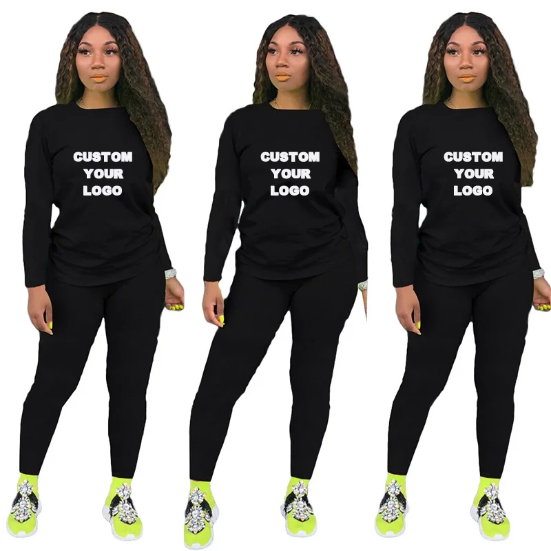 

Custom Logo Women Tracksuit 2Pcs Set Casual Long Sleeve t Shirt and Pants Suit Auntumn Jogging Outfits for Woman Plus Size 4Xl