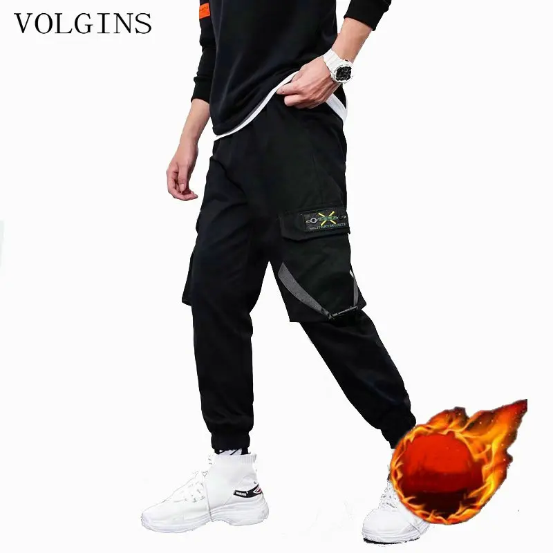 Мужские флисовые брюки шаровары черные теплые штаны в стиле хип хоп повседневные