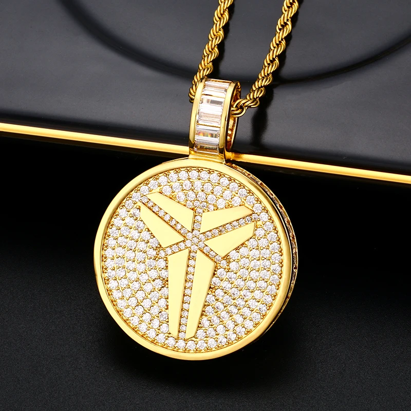 

New Round Double-Sided Medallions Commemorative meaning Pendant Necklace 4mm Tennis Chain Zircon Men's Hip Hop Jewelry