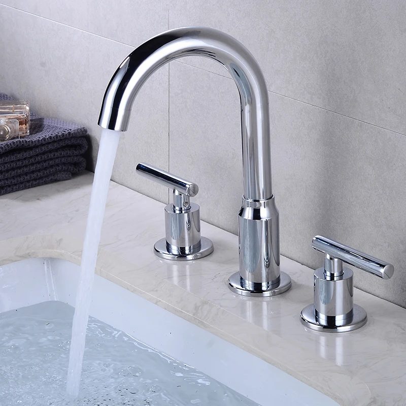 bathroom basin faucet deck mounted double handle faucet matt black basin mixer hot cold shower room sink faucet 3 hole tub tap free global shipping