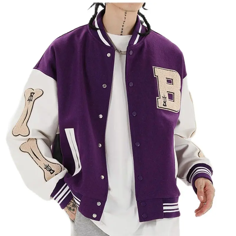 

Spring and Autumn Festival Hip Hop Furry Patchwork Color Block Jacket Jacket Couple Harajuku Streetwear Pilot Jacket Men's Baseb