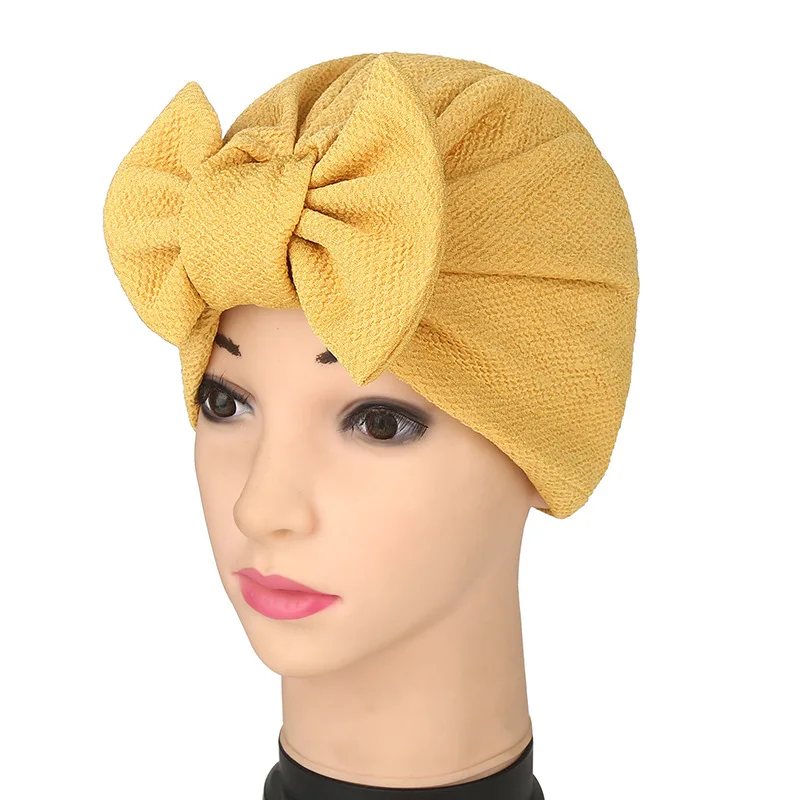

Muslim fashion head scarf New Cross bowknot turban Women cap plain wrinkle Indian folding Inner hat Solid Braid Musulman Wrap
