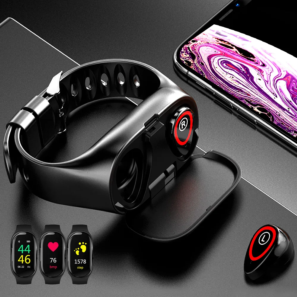 Honesum Смарт-часы с Bluetooth наушники V 5 0 беспроводной монитор сердечного ритма стерео