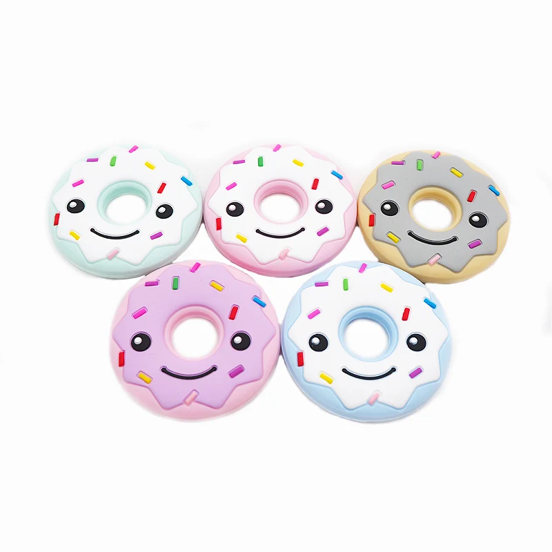 Chenkai 50PCS Silicone Smile Donut Pacifier Teether Baby Soft Teething Chain BPA Free For DIY Baby Soothing Dummy Pacifier Clips