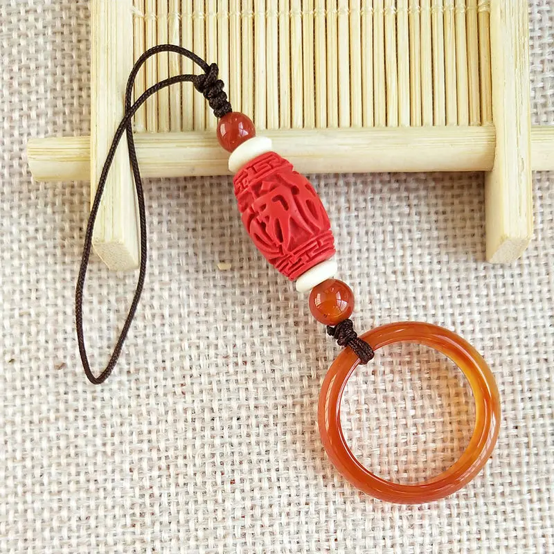 

Original DIY jade mobile phone lanyard agate unisex ring accessories Chinese style pendant couple gift ring mobile phone chain