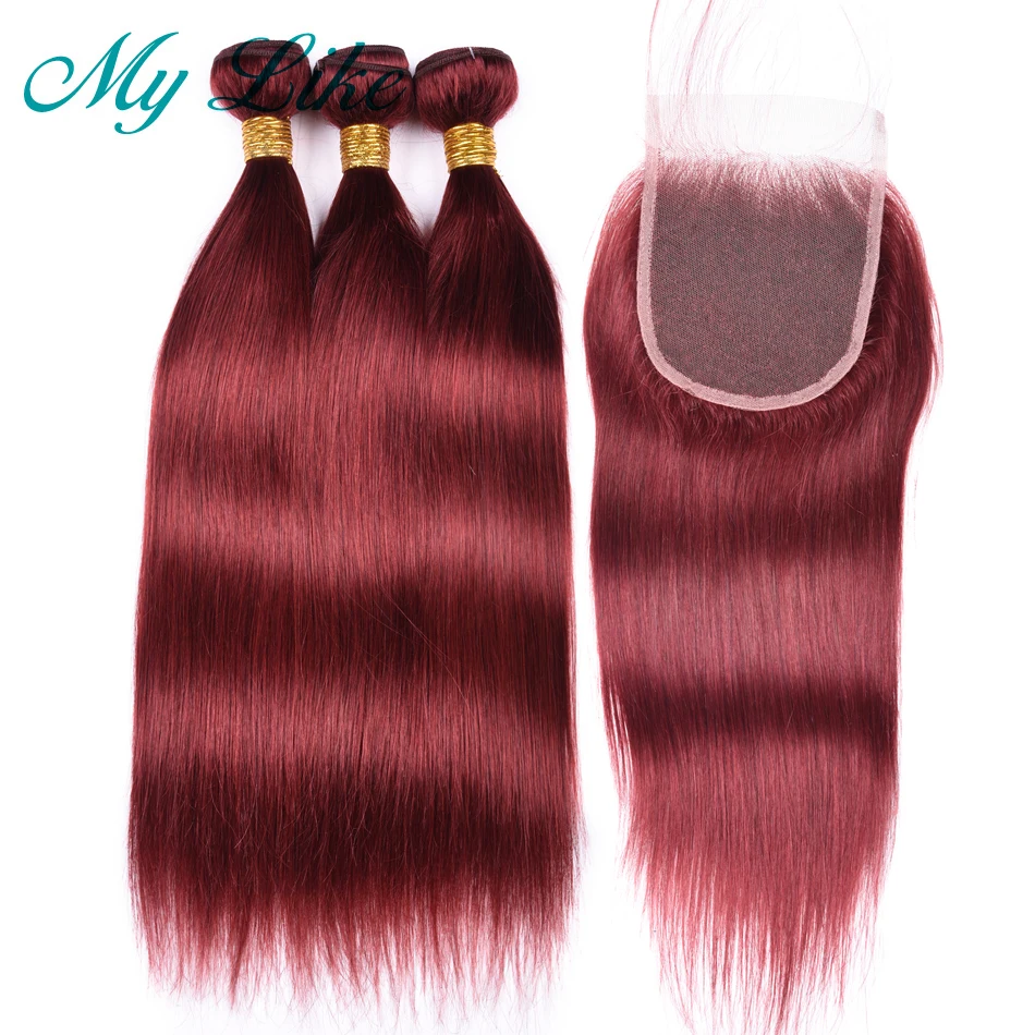 

Мне нравится 99J прямые пряди волос с закрытием, красный бордовый пряди человеческих волос с закрытием нереми бразильские пряди волос