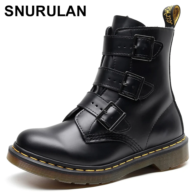 

SNURULAN Autumn and winter new style male Martin boots leather boots fashion casual women's shoe female Martin boots leather