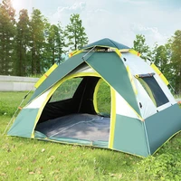4 people tourist tent outdoor camping automatic quick opening folding two doors two windows 190t coating with top sunroof cover