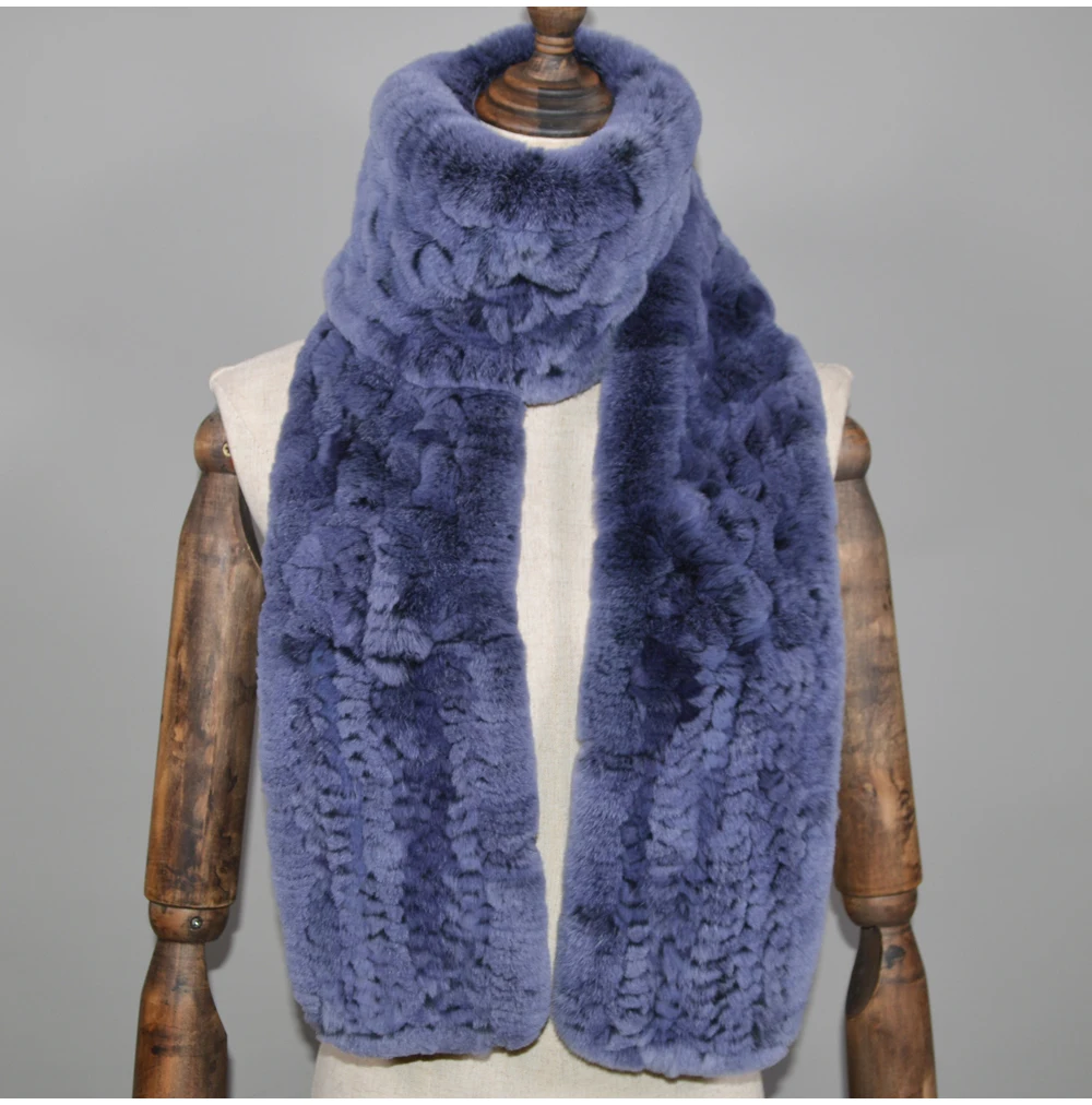 Winter Long Style Women Real Rex Rabbit Fur Scarf Rex Rabbit Fur Warm Soft Ring Scarfs High Quality Knit Rabbit Fur Scarves