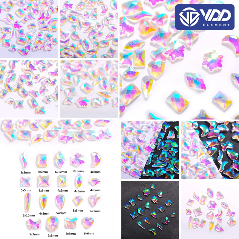 

VDD 100 шт. стразы из смолы для дизайна ногтей прозрачные кристаллы AB 3D Стразы с плоской задней стороной блестящие камни для рукоделия аксессуа...